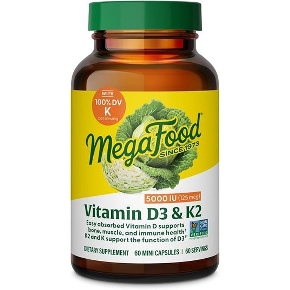 MegaFood Vitamin D3 And K2 5000 IU 125 Micrograms Bone Health Supplement 60 Mini Capsules
