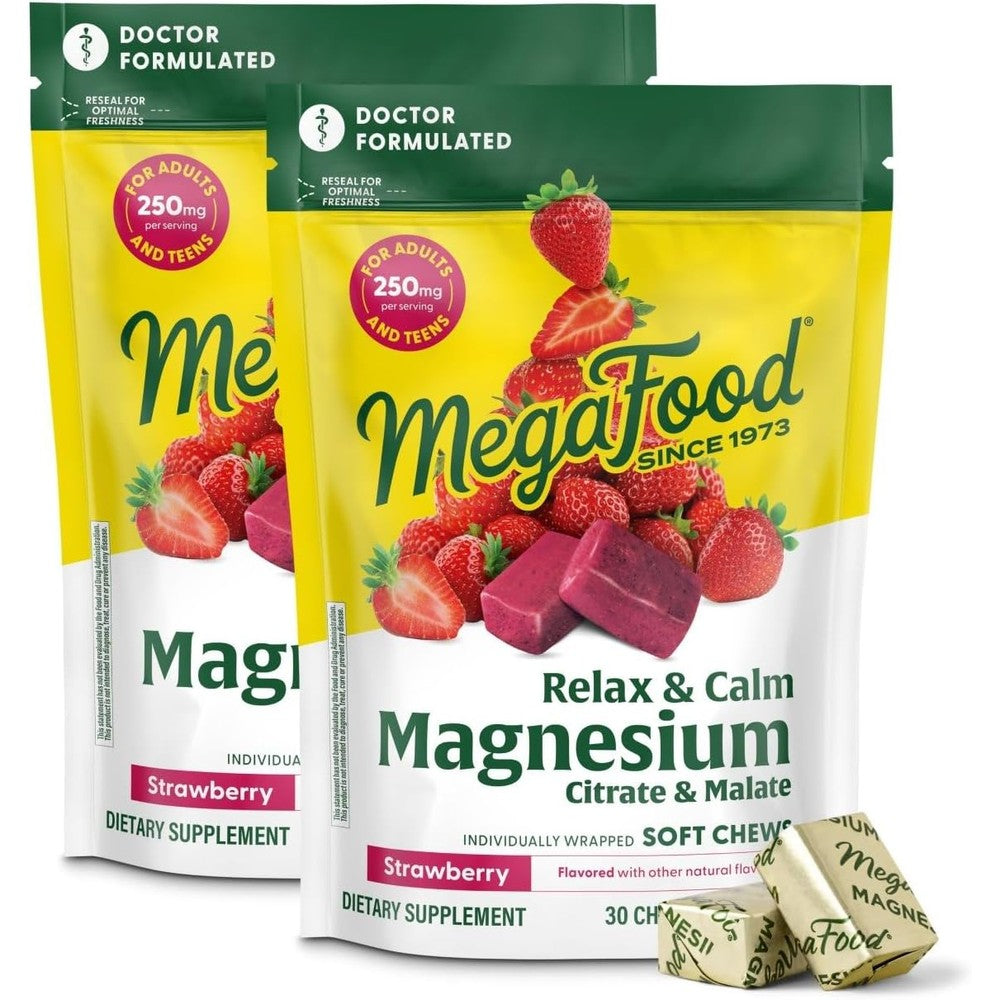 MegaFood Relax Plus Calm Magnesium Complex Strawberry 30 Soft Chews 2 Pack