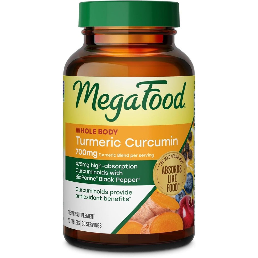 MegaFood Whole Body Turmeric Curcumin Supplement With Black Pepper And Vitamin C 60 Tablets 30 Servings
