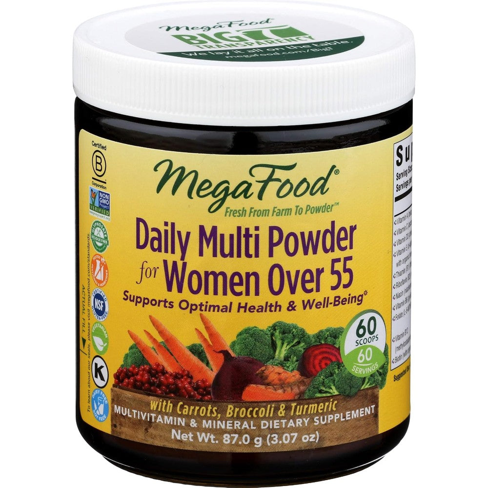 MegaFood Daily Multi Powder For Women Over 55 Multivitamin And Mineral Supplement Gluten Free Vegetarian Unflavored 3.07 Ounce 60 Servings