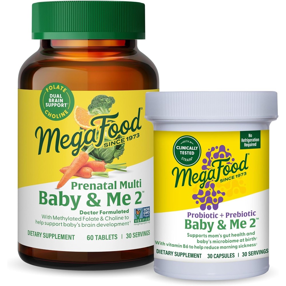 MegaFood Baby And Me 2 Bundle Pack Prenatal Vitamin And Minerals With Prenatal Probiotic And Prebiotic Women Supplement For Pregnancy 90 Count