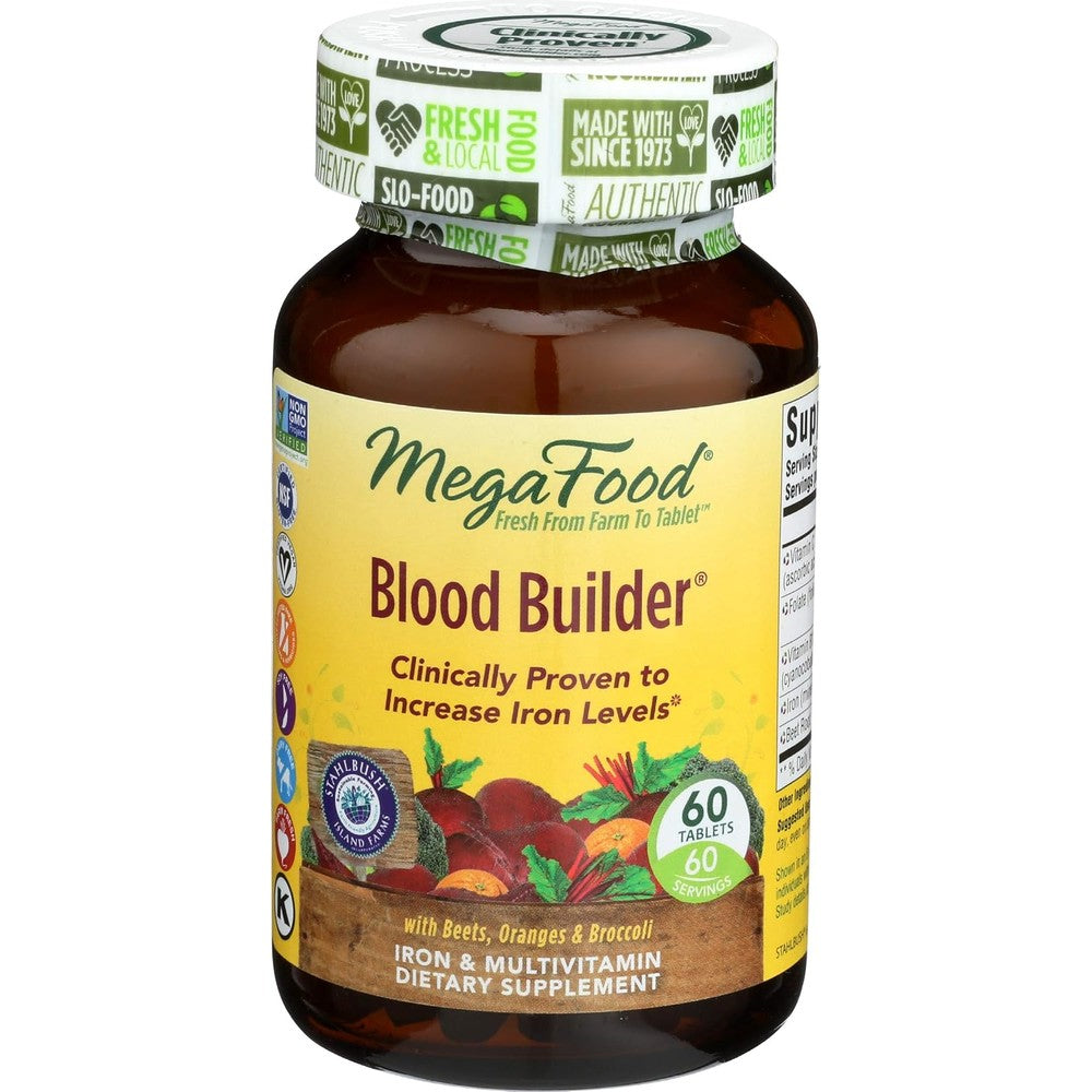 MegaFood Blood Builder DailyFoods Vegan Iron Supplement With Vitamin C And B12 For Energy Support 60 Tablets