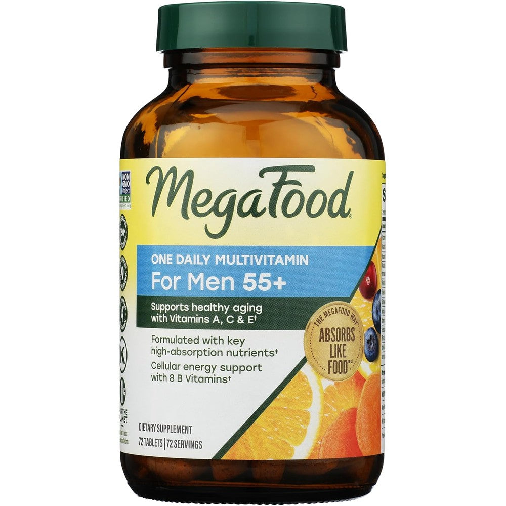 MegaFood Men's 55+ One Daily Multivitamin Supplement with Vitamin D3, B Complex, and Zinc - 72 Tablets