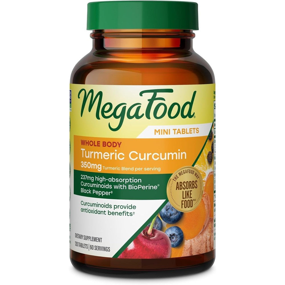 MegaFood Whole Body Turmeric Curcumin Supplement with Black Pepper and Vitamin C 120 Mini Tablets 60 Servings