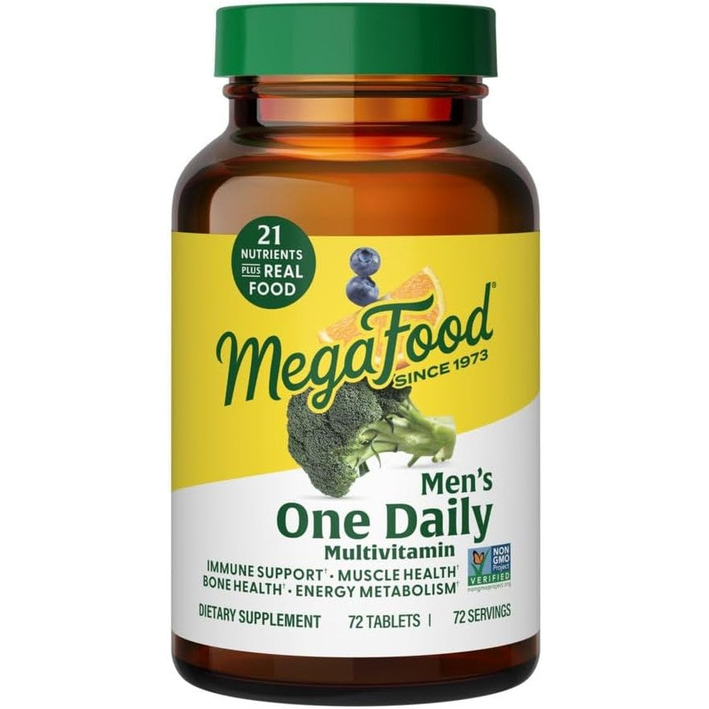 MegaFood Men's One Daily Multivitamin Whole Food Daily Supplement Iron Free 72 Tablets