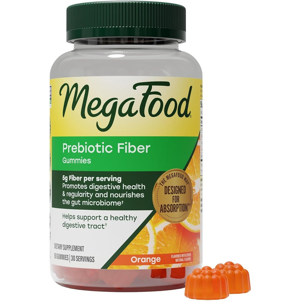 MegaFood Prebiotic Fiber Gummies Orange Flavor 5 Grams Fiber Per Serving 60 Gummies 30 Servings