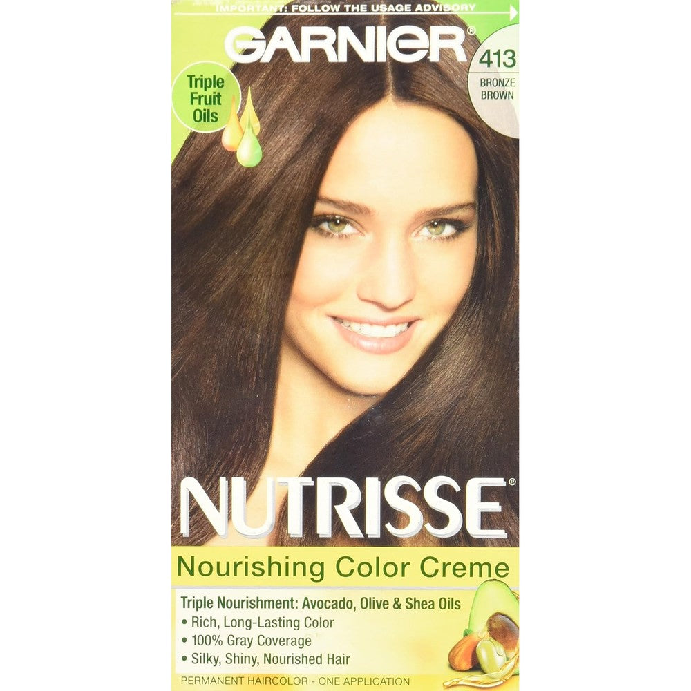 Garnier Nutrisse Nourishing Hair Color Creme 413 Bronze Brown Permanent Hair Dye Kit 1 Count