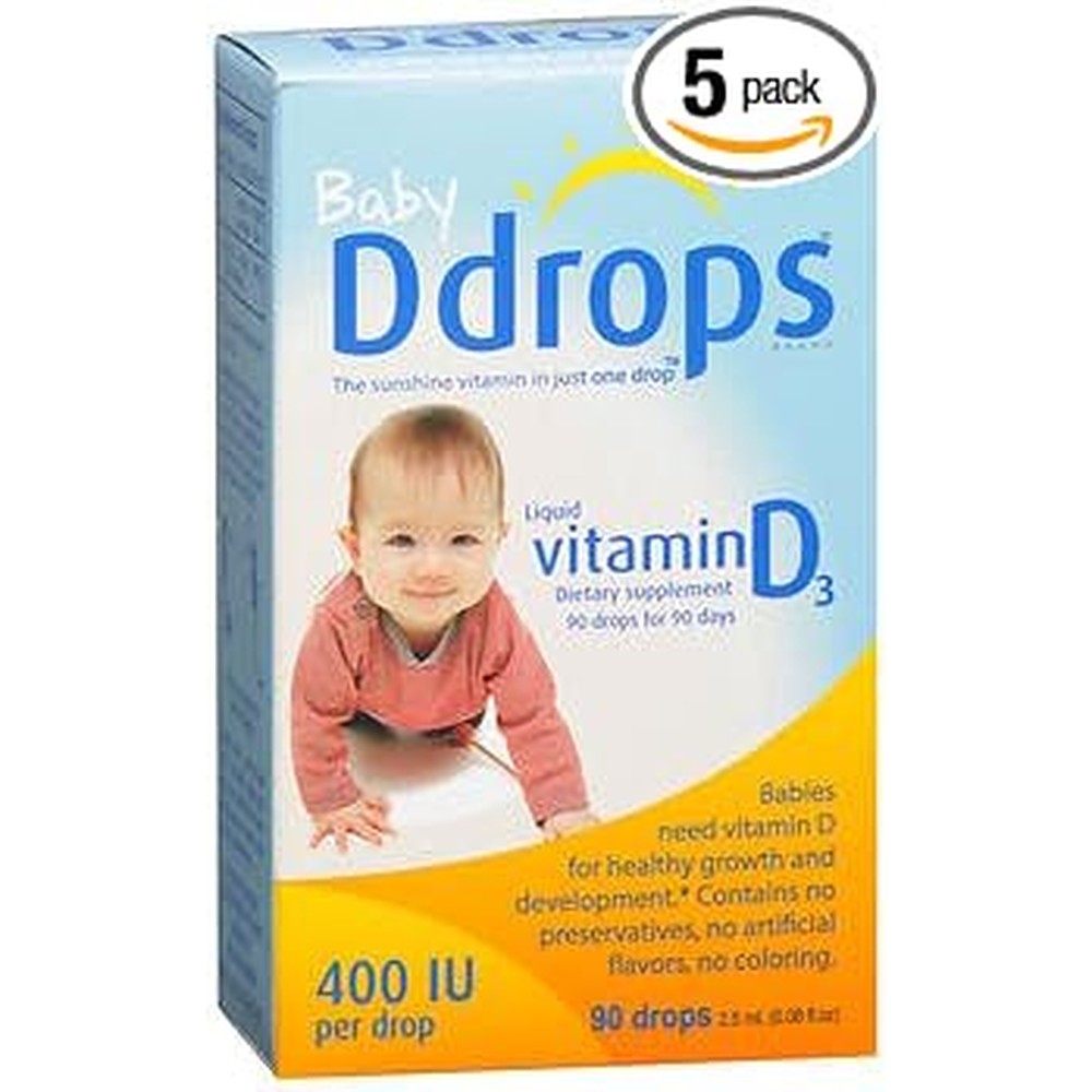 Ddrops Baby Liquid Vitamin D3 400 International Units 90 Drops 2.5 Milliliters Pack of 5