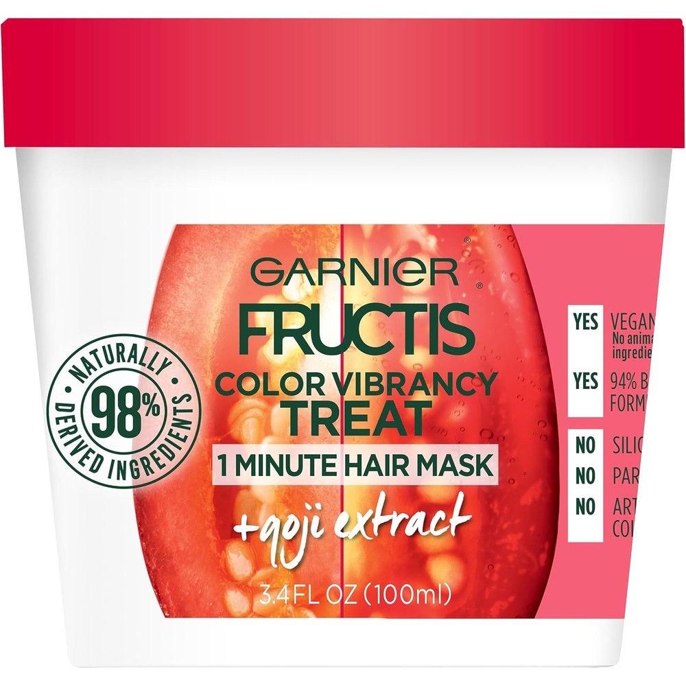 Garnier Fructis Color Vibrancy Treat 1 Minute Hair Mask With Goji Extract And Boost Collagen 3.4 Fluid Ounce