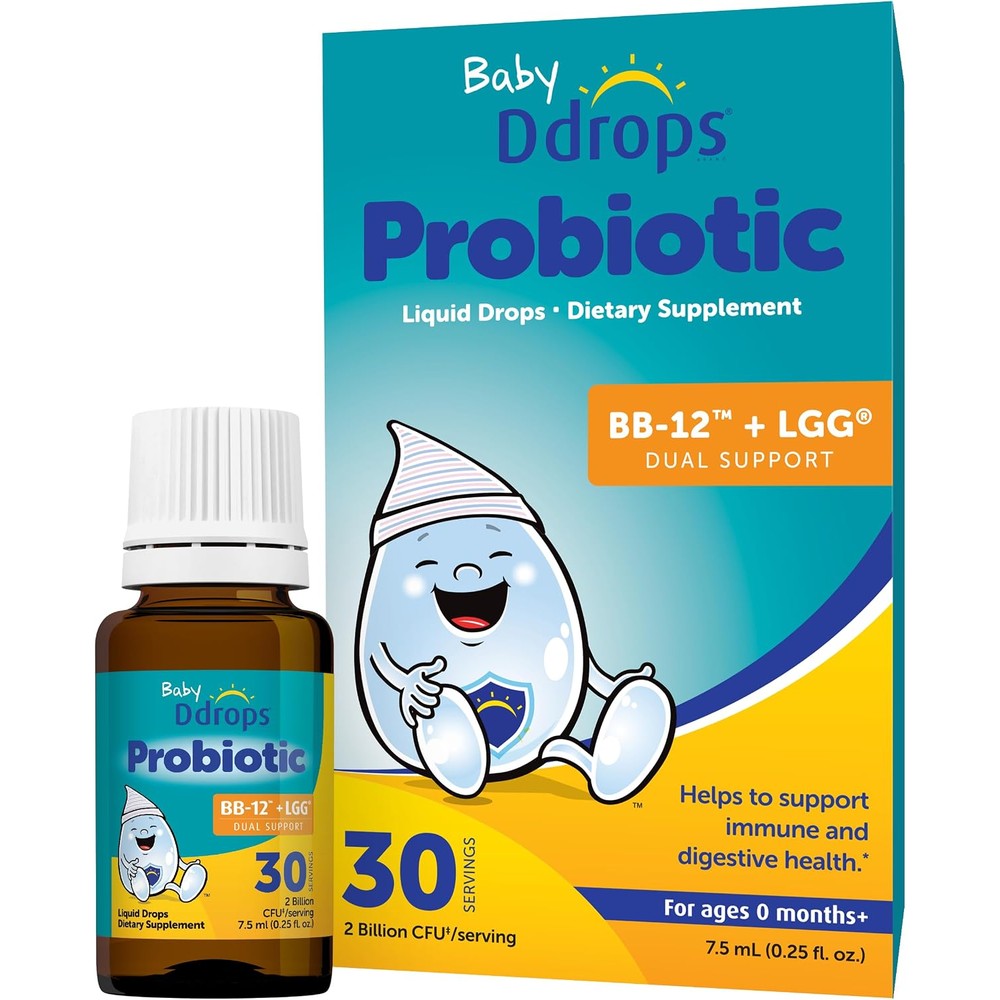 Ddrops Baby Probiotic BB-12 And LGG Dual Support Liquid Drops 30 Servings For Immune And Digestive Health