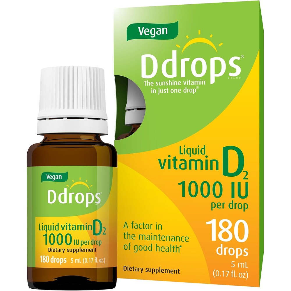 Ddrops Vegan 1000 IU 180 Drops Daily Vitamin D Liquid Supplement For Bone And Immune Health