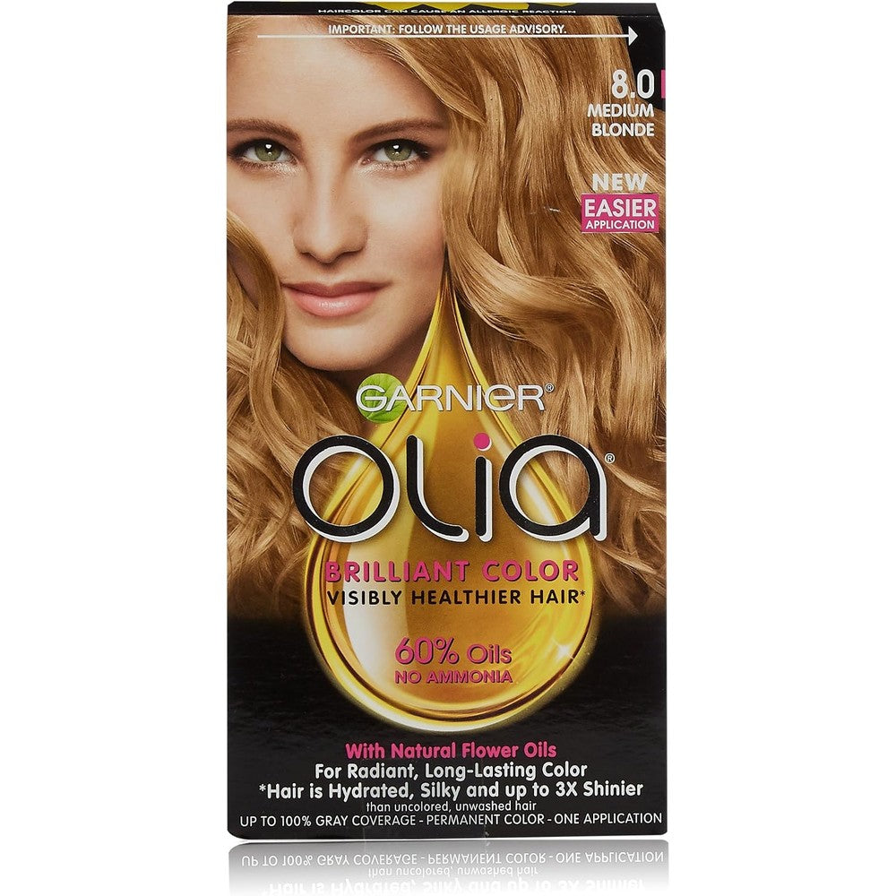 Forca Garnier Olia Ammonia Free Permanent Hair Color 100% Gray Coverage 8.0 Medium Blonde Pack of 1