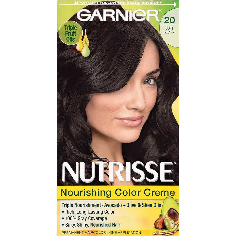 Garnier Nutrisse Nourishing Hair Color Creme 20 Soft Black Black Tea Permanent Dye 1 Application