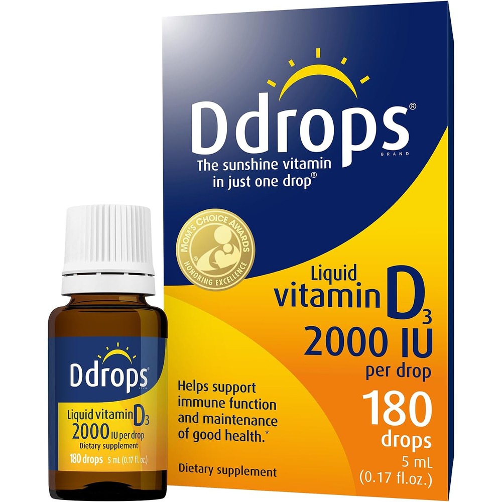 Ddrops Adults 2000 International Units 180 Drops Liquid Vitamin D3 Supplement For Bone And Immune Health