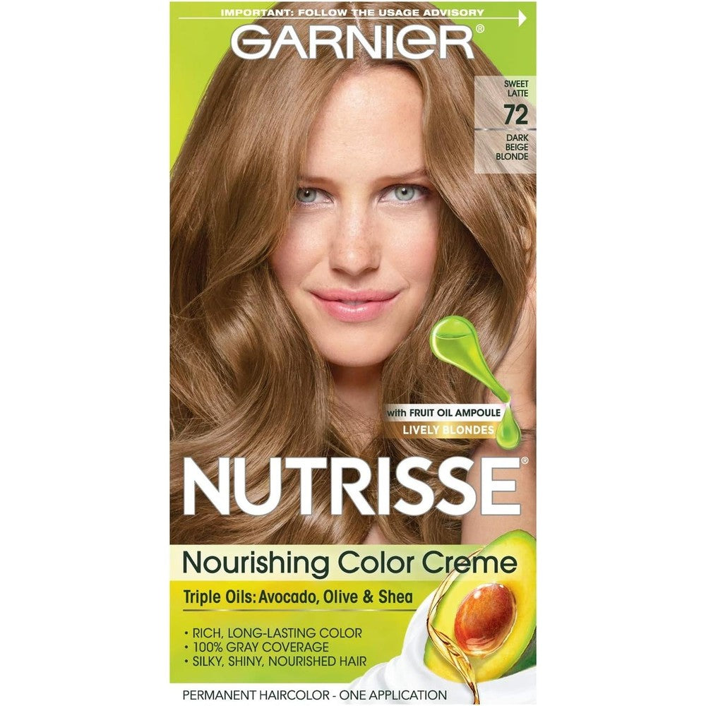 Garnier Nutrisse Nourishing Permanent Hair Color Creme 72 Dark Beige Blonde Sweet Latte 1 Count