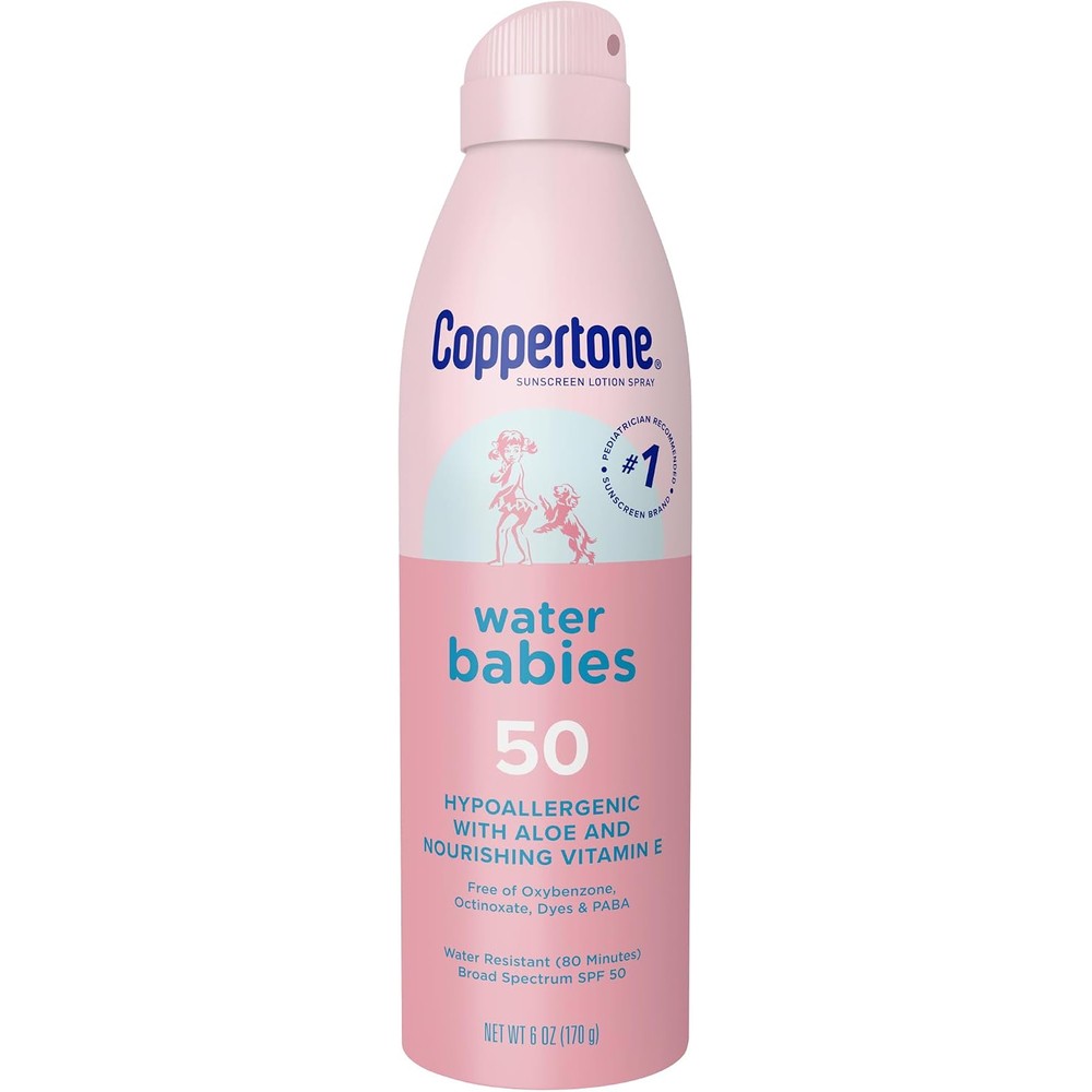 Coppertone WaterBabies Sunscreen Quick Cover Lotion Spray Broad Spectrum SPF 50 Gentle Hypoallergenic Formula 6 Ounce