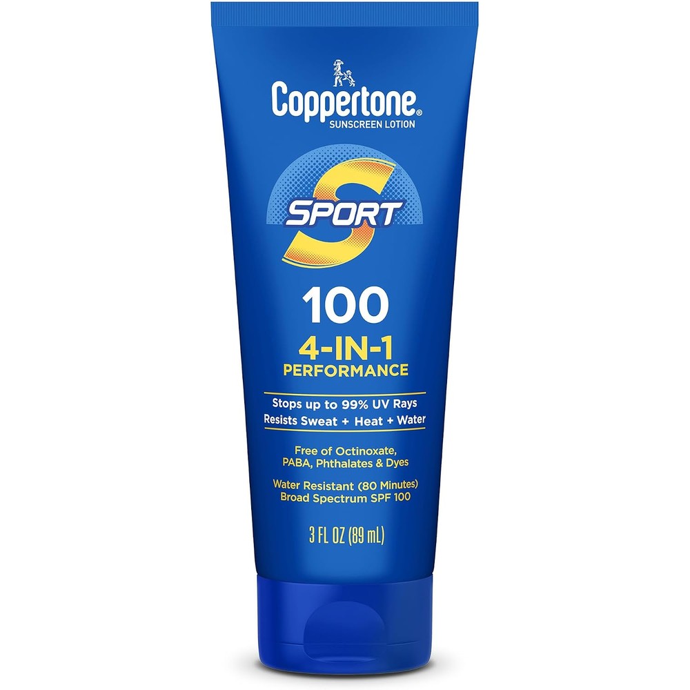 Coppertone Sport Sunscreen Lotion Broad Spectrum SPF 100 Water Resistant Travel Size 3 Fluid Ounce