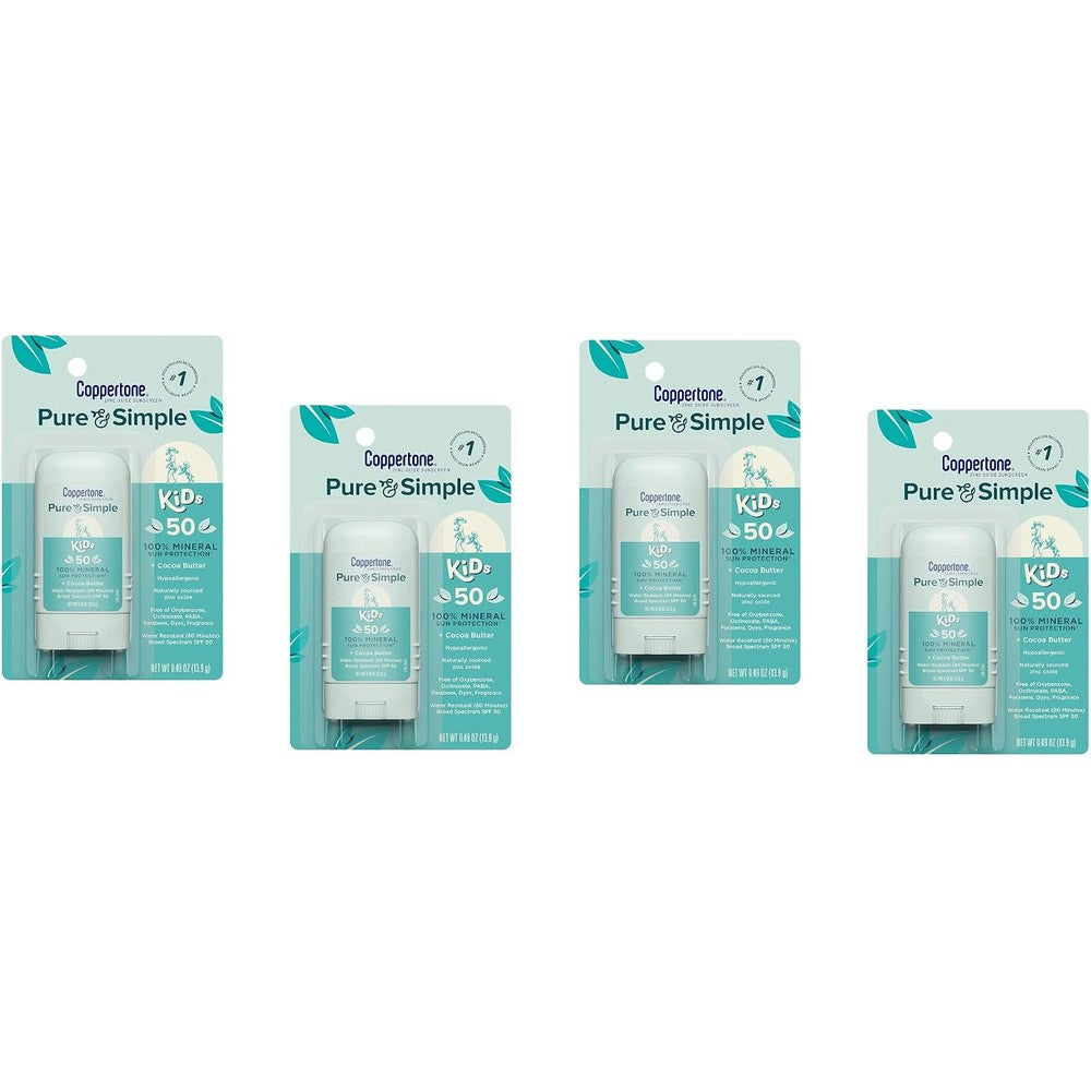 Coppertone Kids Sunscreen Stick Broad Spectrum SPF 50 Gentle Spot Protection Pack Of 4 0.46 Ounce Each