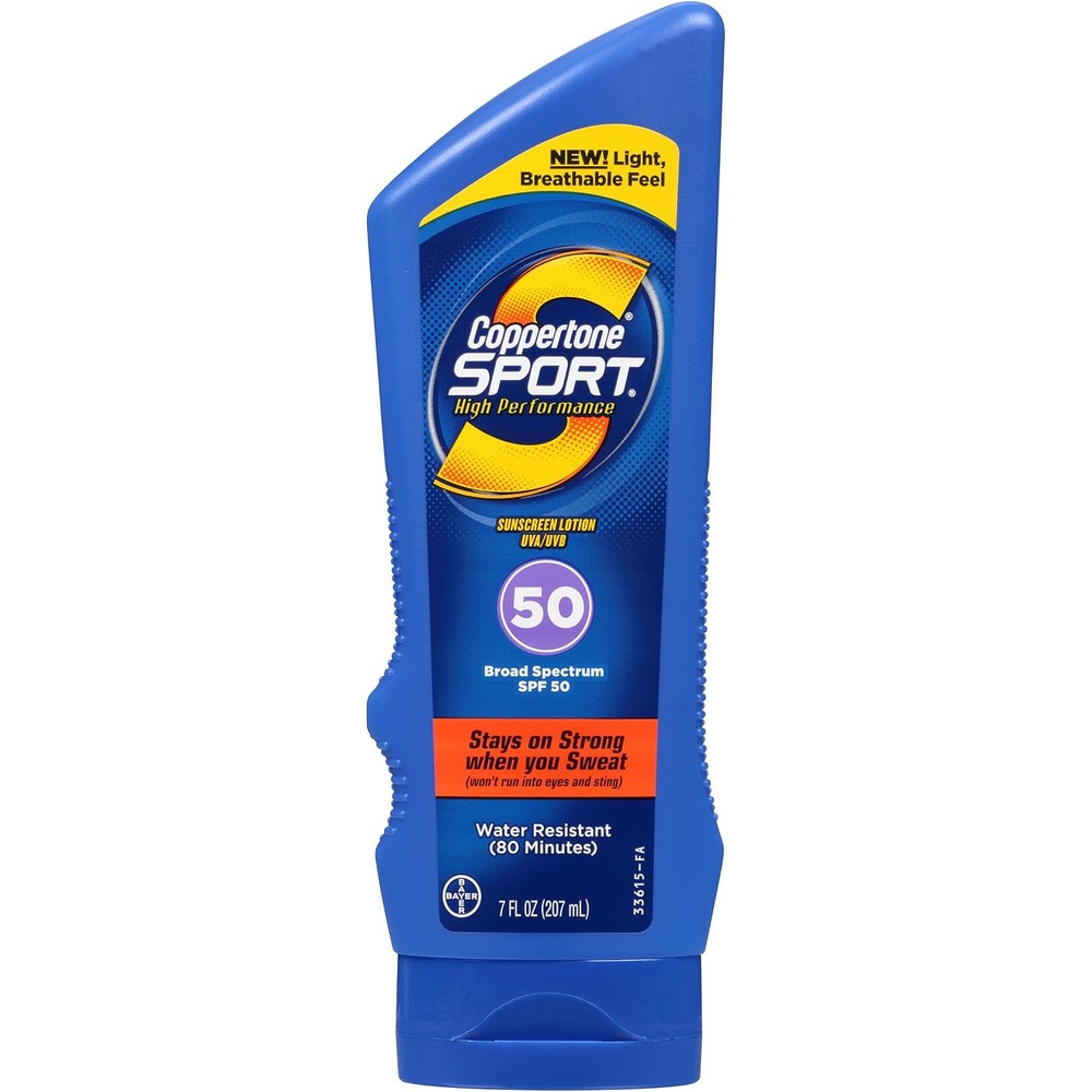 Coppertone Sport Sunscreen Broad Spectrum SPF 50 Water Resistant Body Lotion 7 Ounce