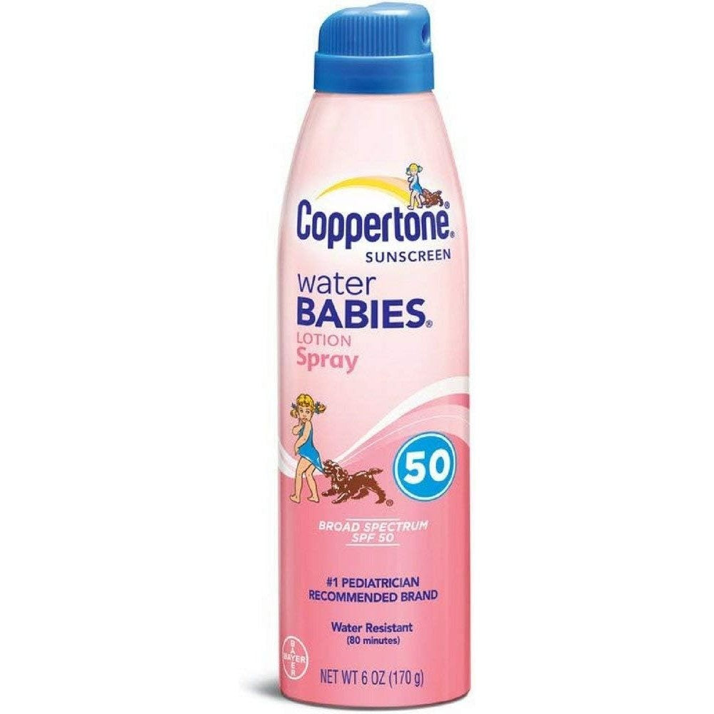 Coppertone Water Babies Quick Cover Sunscreen Lotion Spray SPF 50 Gentle Hypoallergenic Formula Six Ounce Pack Of 2