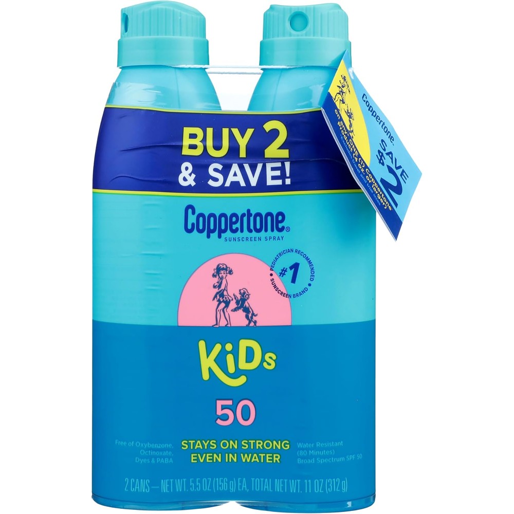 Coppertone Kids Sport Sunscreen Spray Broad Spectrum SPF 50 Water Resistant Twin Pack 11 Ounce