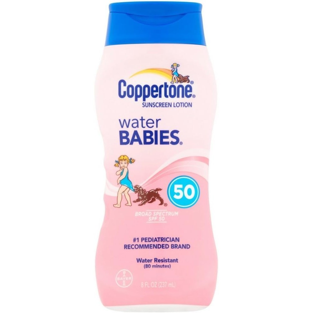 Coppertone WaterBabies Baby Sunscreen Lotion SPF 50 Gentle Broad Spectrum UVA UVB Protection Water Resistant Hypoallergenic 8 Fluid Ounce