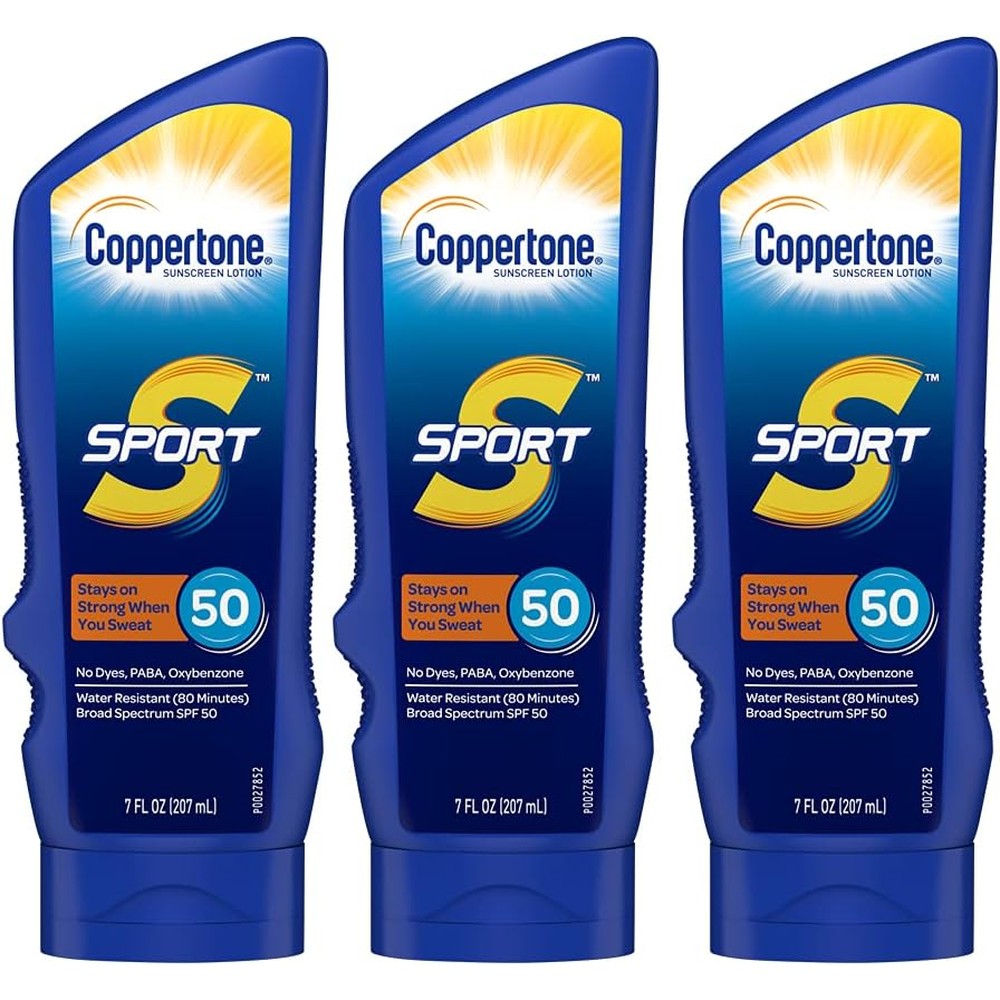 Coppertone Sport Sunscreen Lotion Broad Spectrum SPF 50 High Performance Sweat Resistant Sunscreen 7 Fluid Ounce Pack Of 3