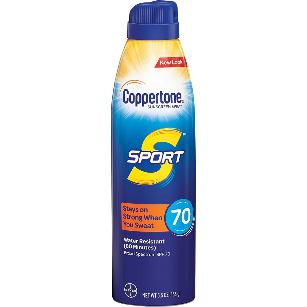 Coppertone Sport Continuous Sunscreen Spray Broad Spectrum SPF 70 Water Resistant 5.5 Ounce 2 Pack