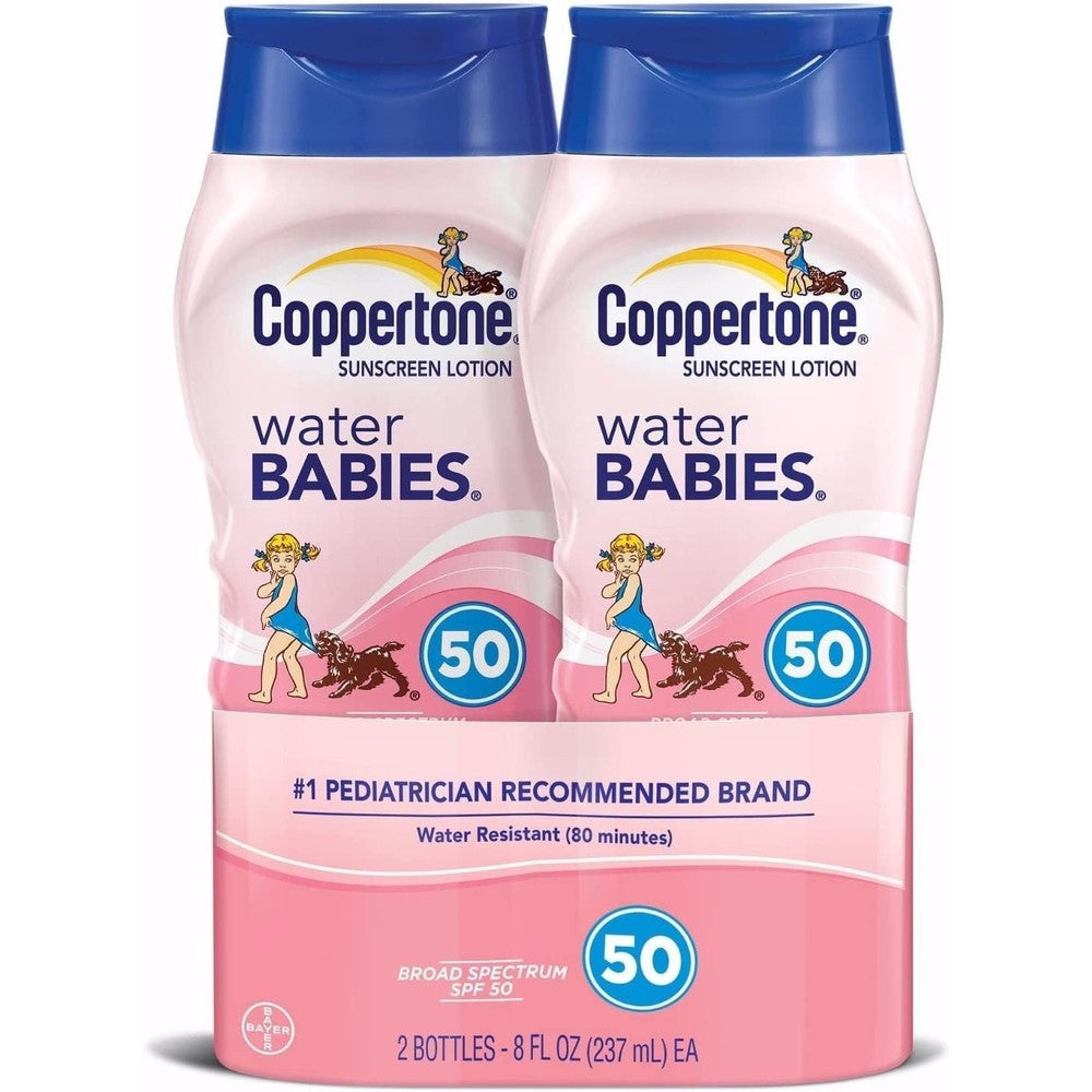 Coppertone Water Babies Sunscreen Lotion SPF 50 Gentle Hypoallergenic Formula 8 Fluid Ounce Pack Of 2