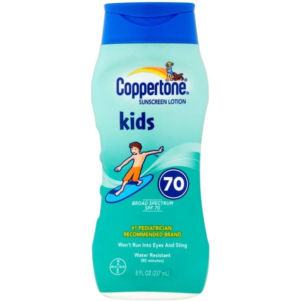 Coppertone Kids Sunscreen Lotion Broad Spectrum SPF 70 High Protection Water Resistant Tear Free Gentle Formula 8 Fluid Ounce