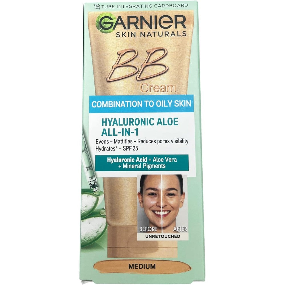 Garnier Skin Naturals Hyaluronic Aloe All-In-1 BB Cream Medium Shade For Combination To Oily Skin 50 Milliliters