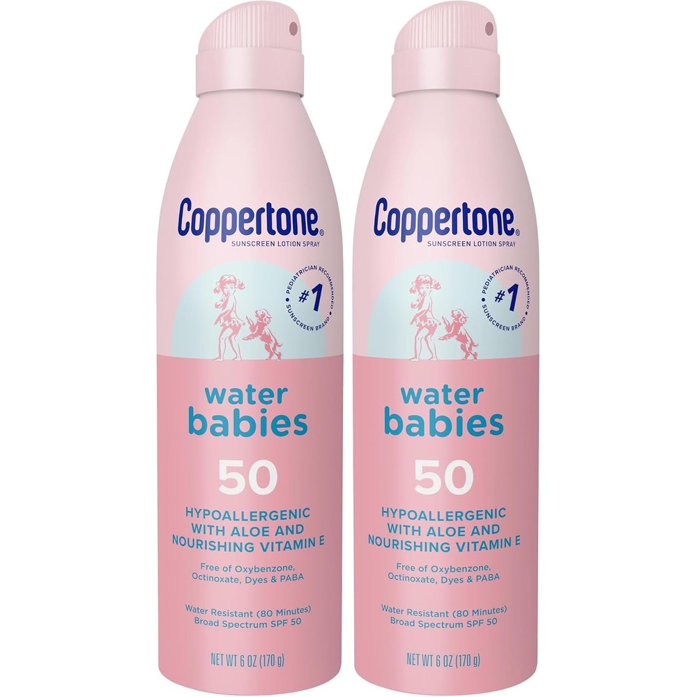 Coppertone Water Babies Sunscreen Lotion Spray SPF 50 Broad Spectrum Pediatrician Recommended Sun Protection 6 Ounce Pack Of 2