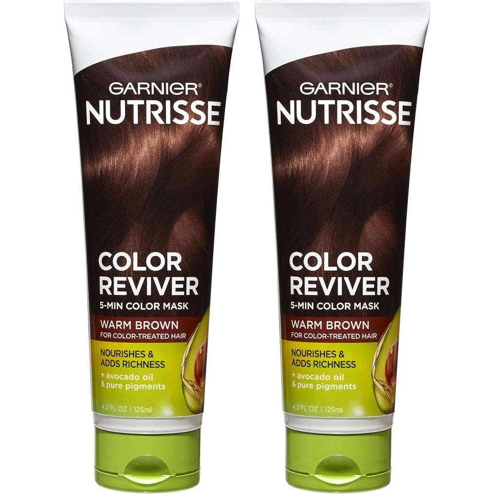 Garnier Nutrisse Color Reviver 5 Minute Nourishing Hair Color Mask Warm Brown For Color Treated Hair 4.2 Fluid Ounces 2 Count