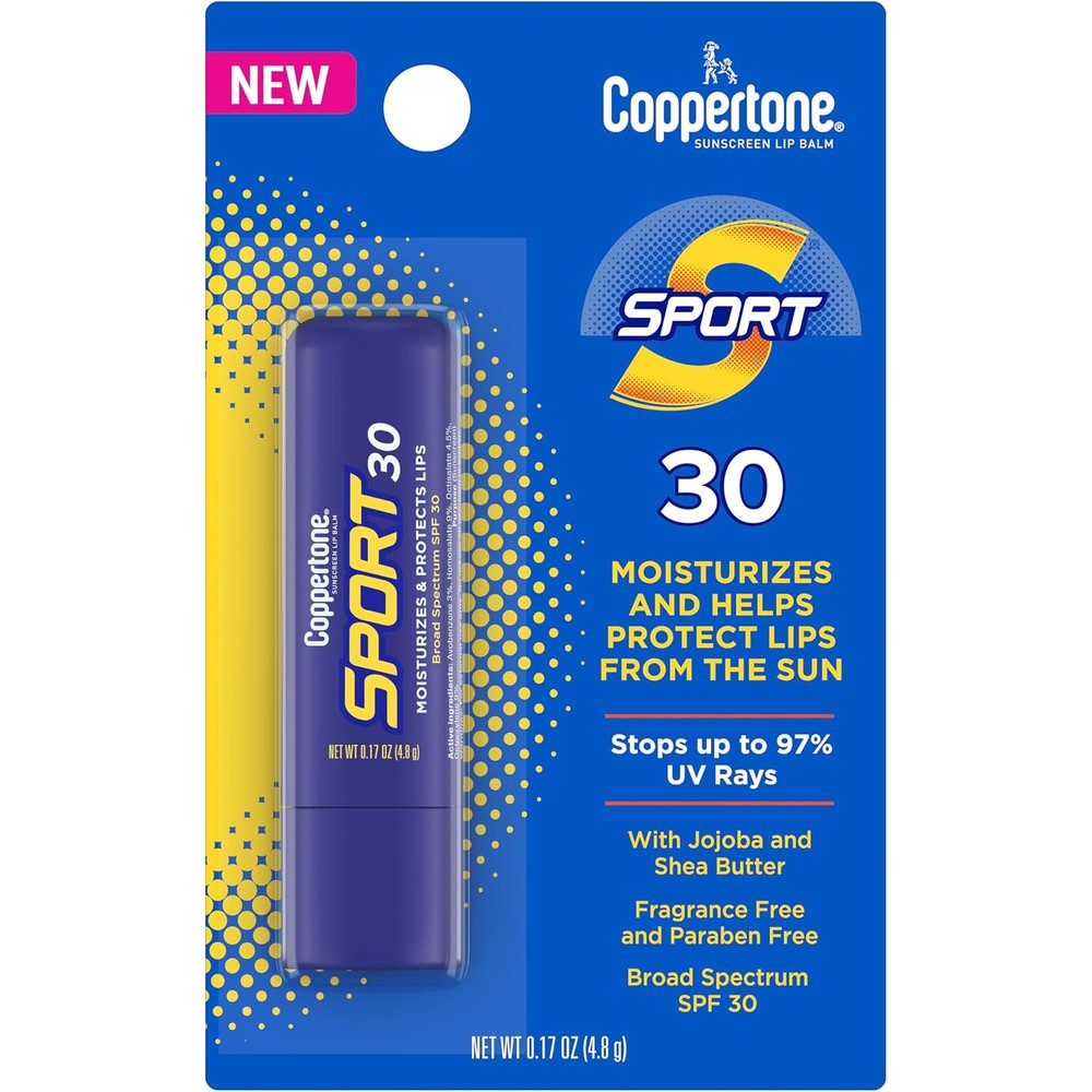 Coppertone Sport SPF 30 Lip Balm Broad Spectrum Sun Protection With Jojoba And Shea Butter 0.17 Ounce