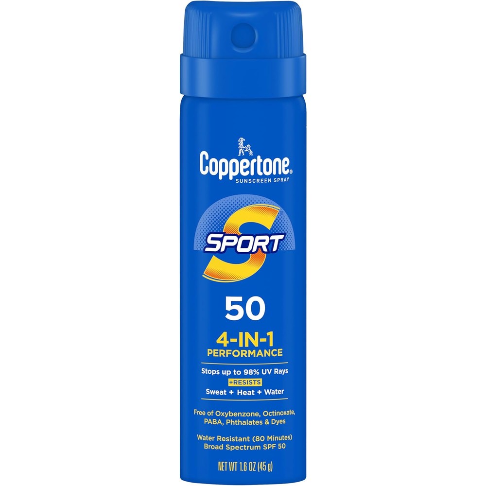 Coppertone Sport Continuous Sunscreen Spray Broad Spectrum SPF 50 Travel Size 1.6 Ounce