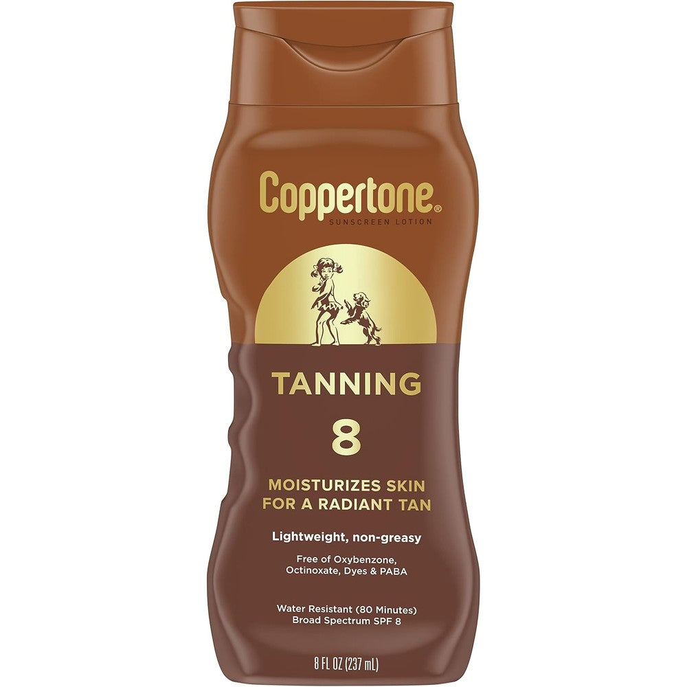 Coppertone Tanning Sunscreen Lotion SPF 8 Lightweight Non Greasy Sun Tan Body Lotion 8 Fluid Ounce