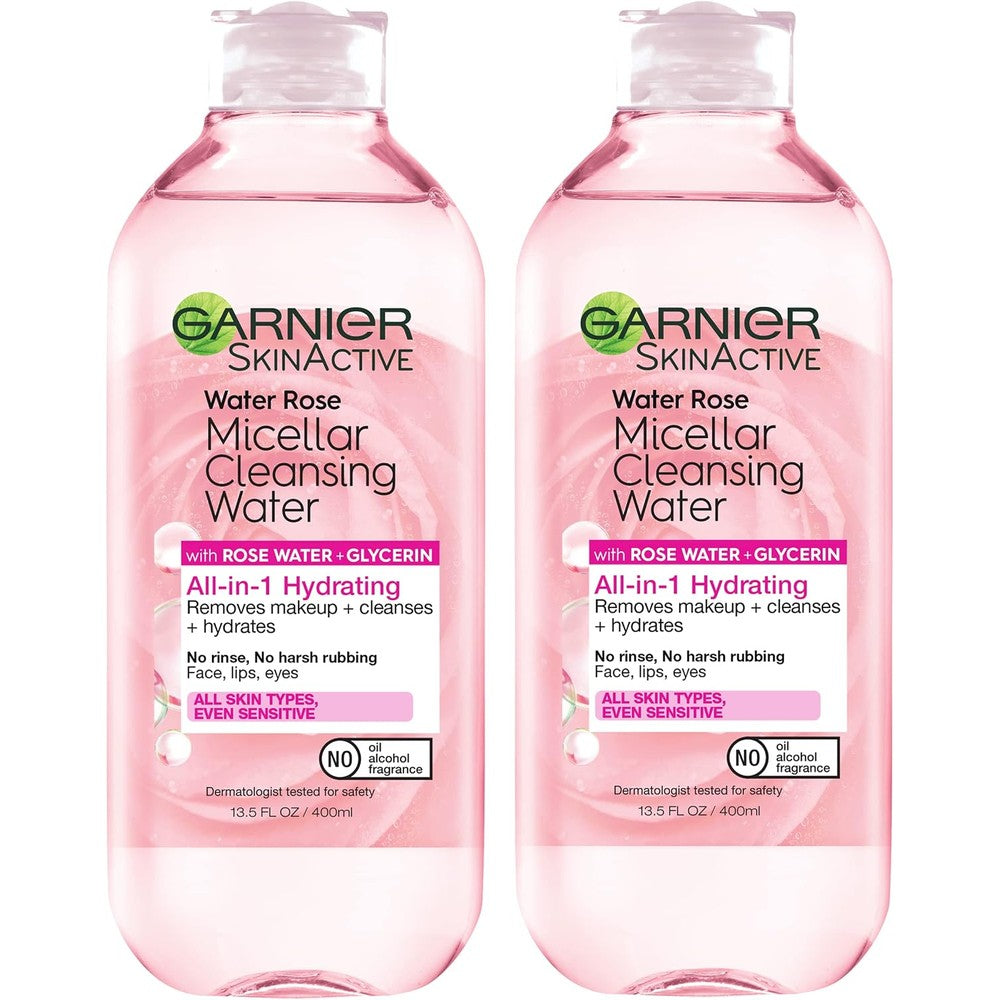 Garnier Micellar Water With Rose Water And Glycerin Hydrating Facial Cleanser And Makeup Remover For All Skin Types 400 Milliliters 2 Count
