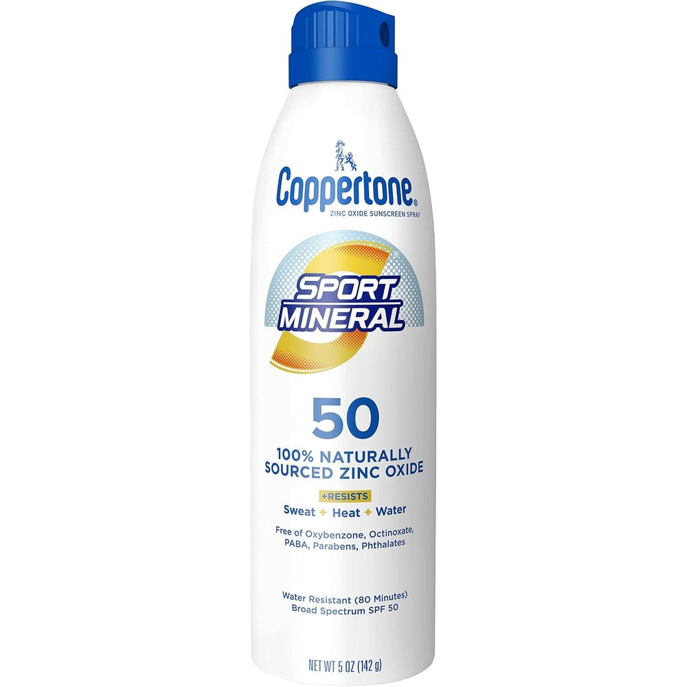 Coppertone SPORT Mineral SPF 50 Sunscreen Spray Water Resistant Zinc Oxide Sunscreen 5 Ounce