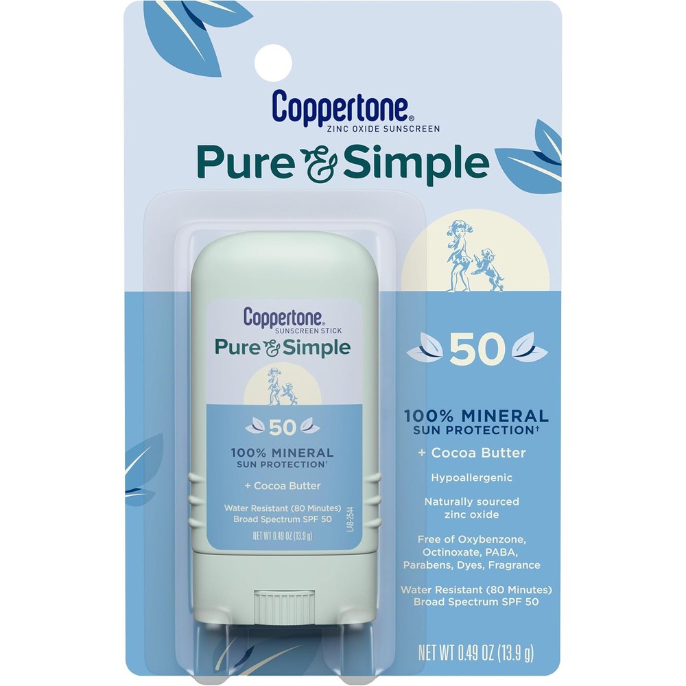 Coppertone Pure And Simple Mineral Face Sunscreen Stick SPF 50 Broad Spectrum 0.49 Ounce
