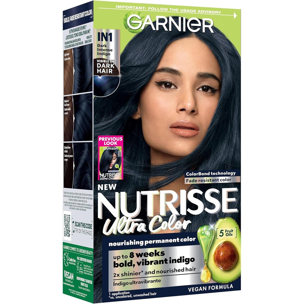 Garnier Nutrisse Ultra Color Permanent Hair Dye In IN1 Dark Intense Indigo Midnight Iris With Fruit Oil Ampoule 1 Count