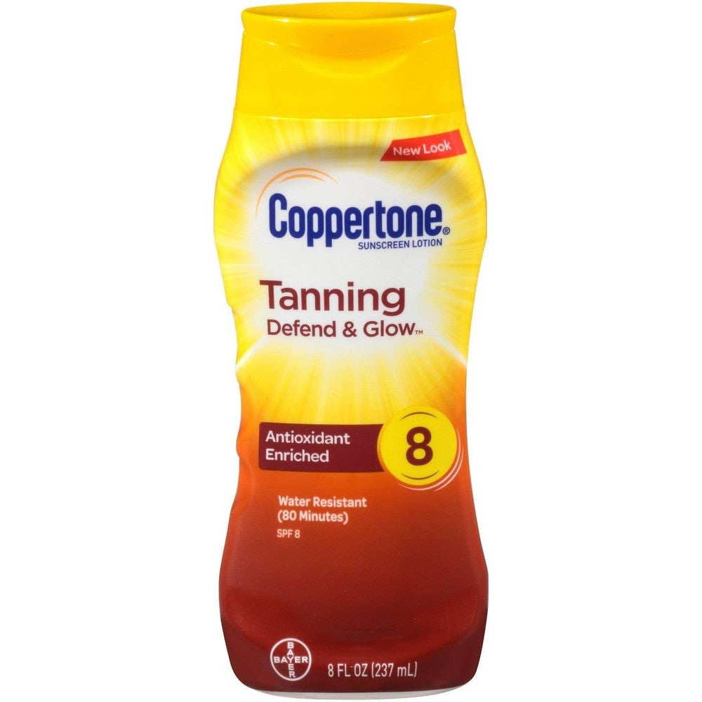 Coppertone Tanning Defend And Glow Sunscreen Lotion SPF 8 Water Resistant Formula 8 Fluid Ounce Pack Of 2