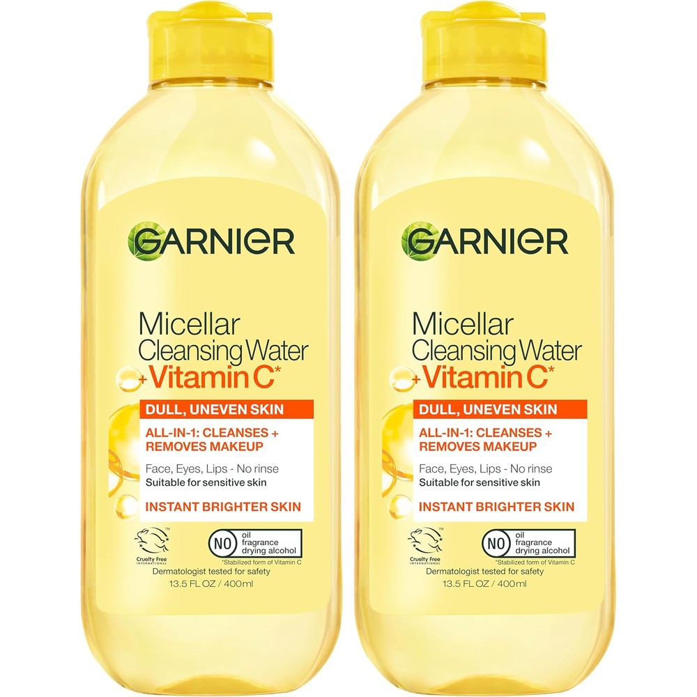 Garnier Micellar Water With Vitamin C, Facial Cleanser And Makeup Remover, Brightening And Hydrating, 13.5 Fluid Ounce, 2 Count