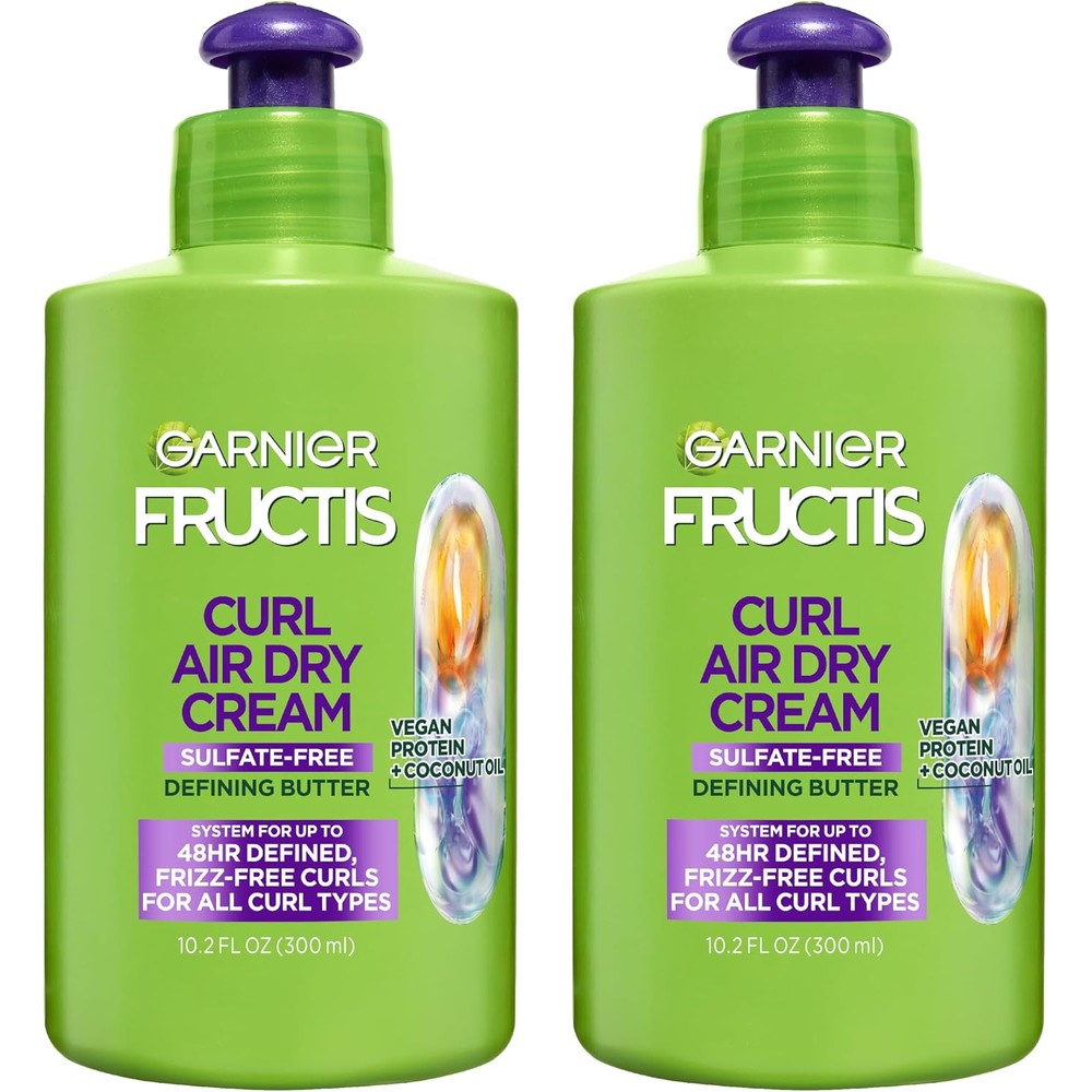 Garnier Fructis Curl Nourish Air Dry Cream Leave In Conditioner Sulfate Free Curl Defining Butter For Waves Curls And Coils 10.2 Fluid Ounce Pack of 2