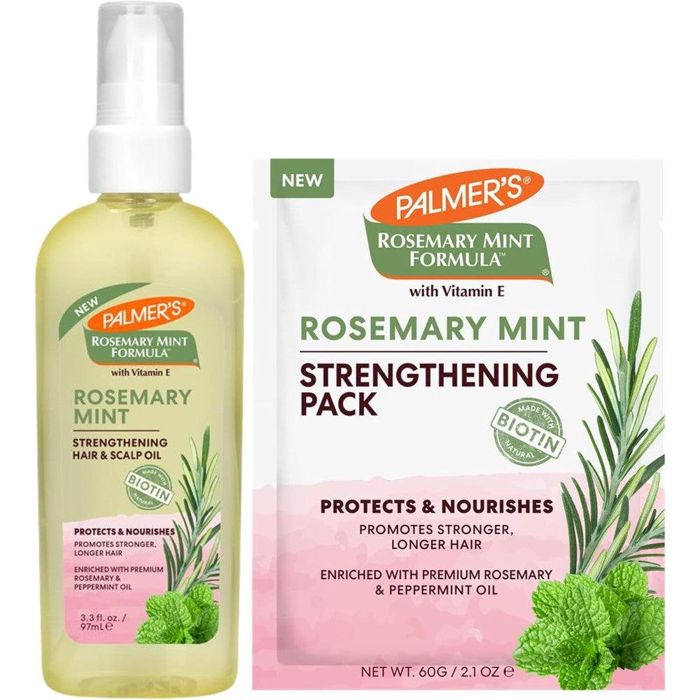 Palmer's Rosemary Mint Formula Hair Care Bundle Strengthening Hair Scalp Oil 3.3 Fluid Ounce And Mask 2.1 Ounce