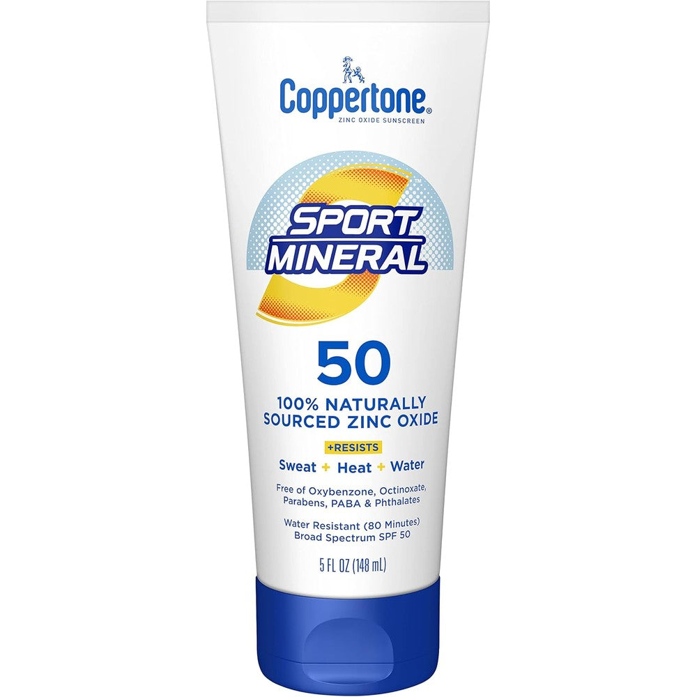 Coppertone Sport Mineral Sunscreen Lotion Broad Spectrum SPF 50 Water Resistant 5 Fluid Ounce