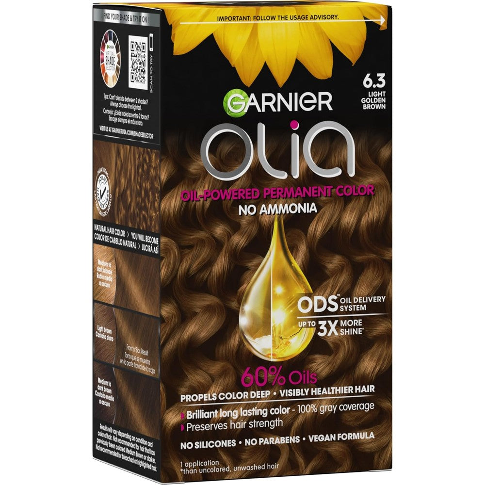 Garnier Olia Ammonia Free Permanent Hair Color Oil Powered Formula 6.3 Light Golden Brown 1 Count