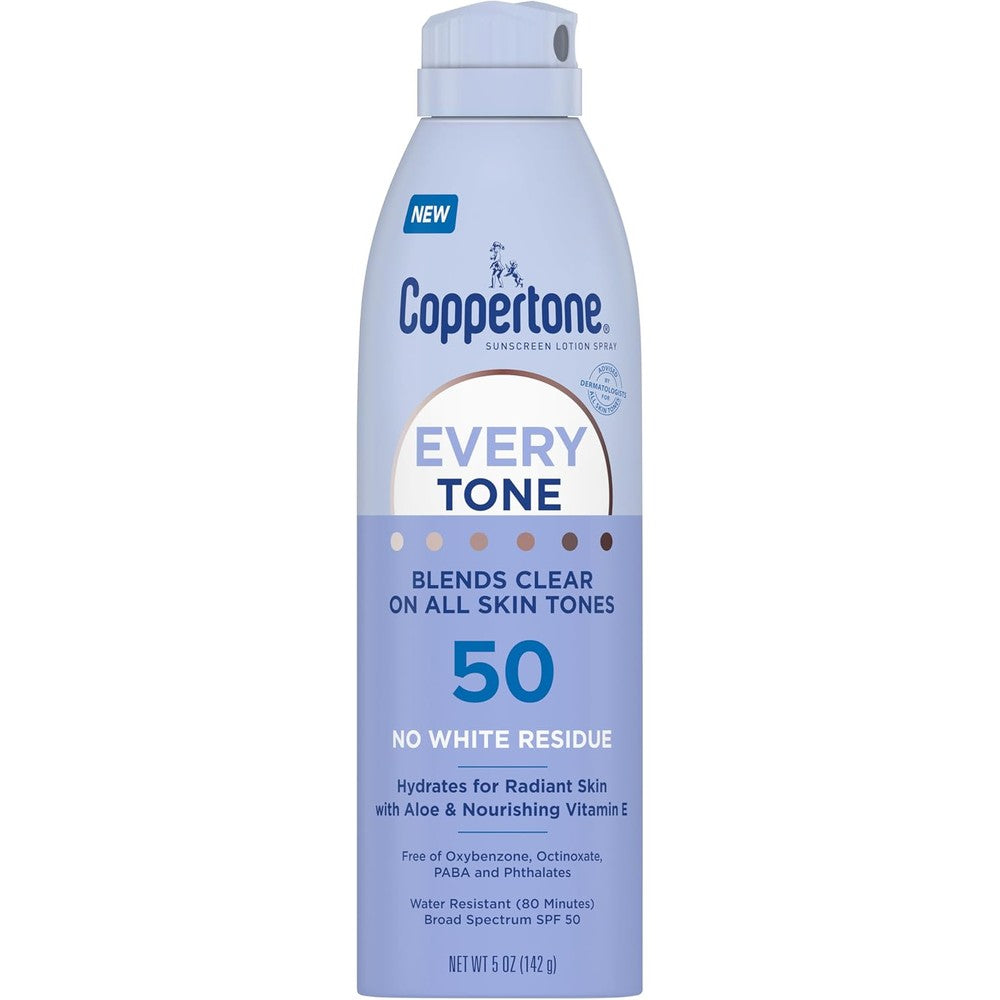 Coppertone Every Tone Sunscreen Spray SPF 50 Lightweight Blends In Clear Formula With Vitamin E 5 Ounce