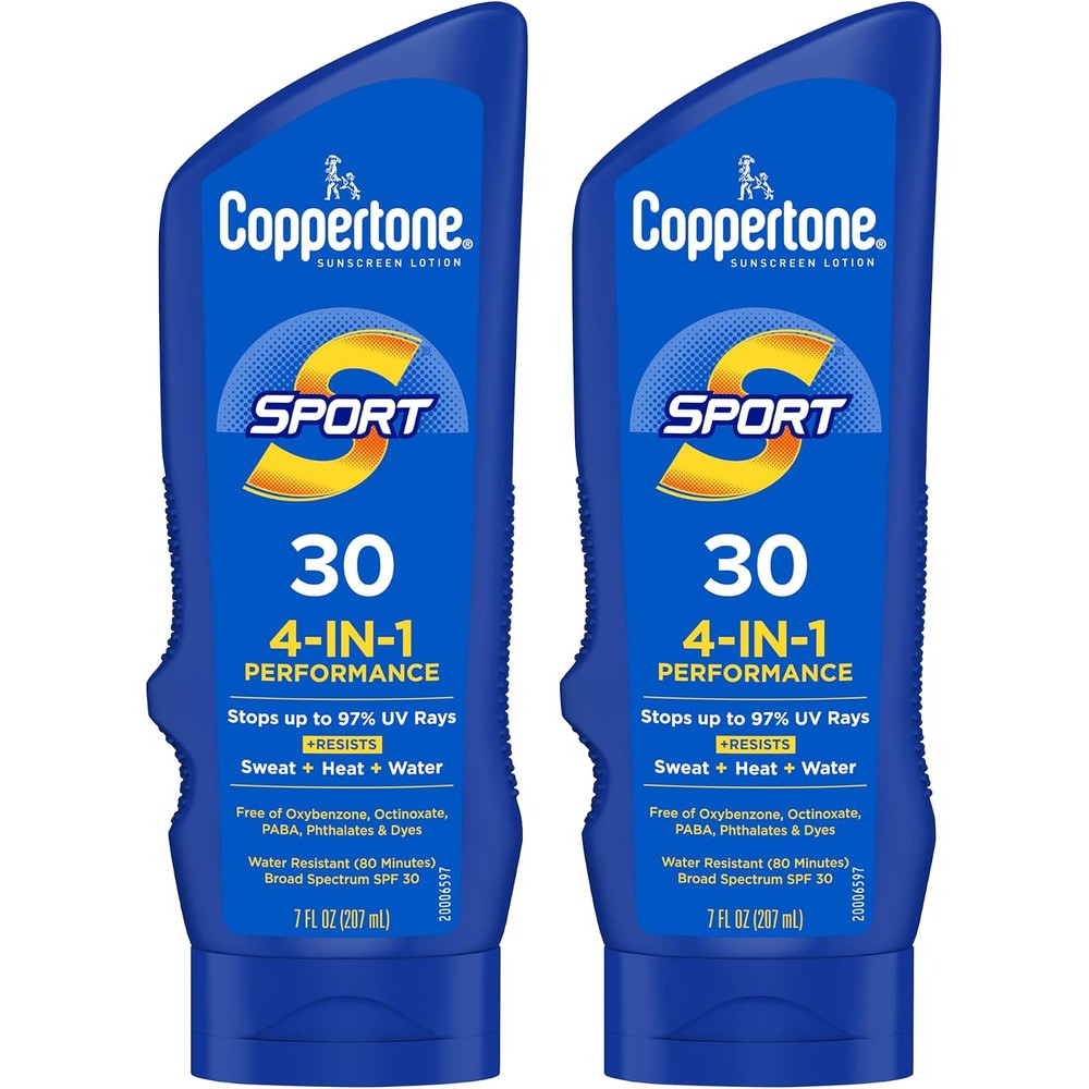 Coppertone Sport Sunscreen Lotion Broad Spectrum SPF 30 Water Resistant Oxybenzone Free Sunblock Twin Pack 7 Fluid Ounce Pack Of 2