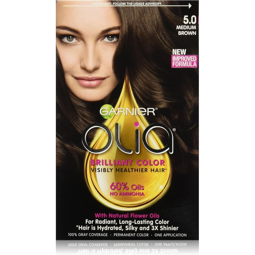 Garnier Olia Ammonia-Free Brilliant Color Oil-Rich Permanent Hair Color 5.0 Medium Brown 6.3 Fluid Ounces