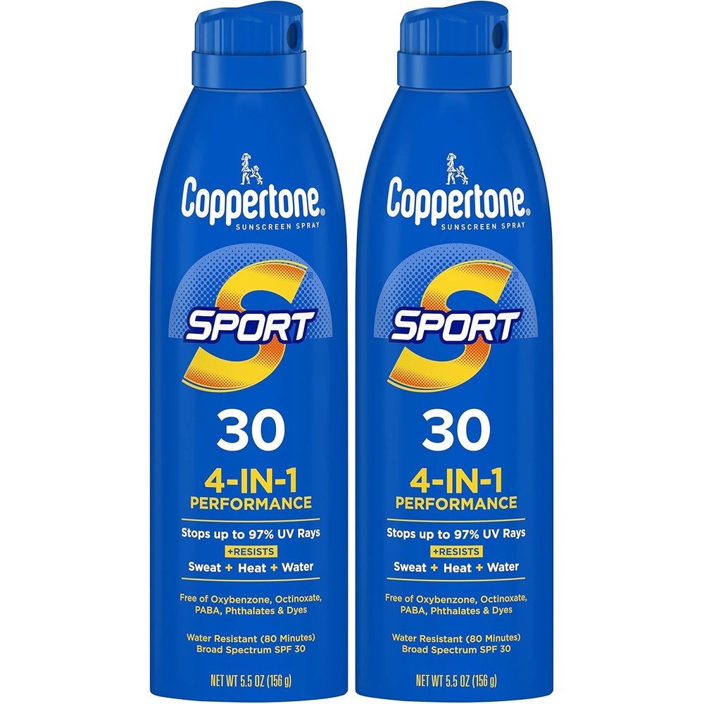 Coppertone Sport Sunscreen Spray SPF 30 Water Resistant Body Mist 5.5 Ounce Pack of 2